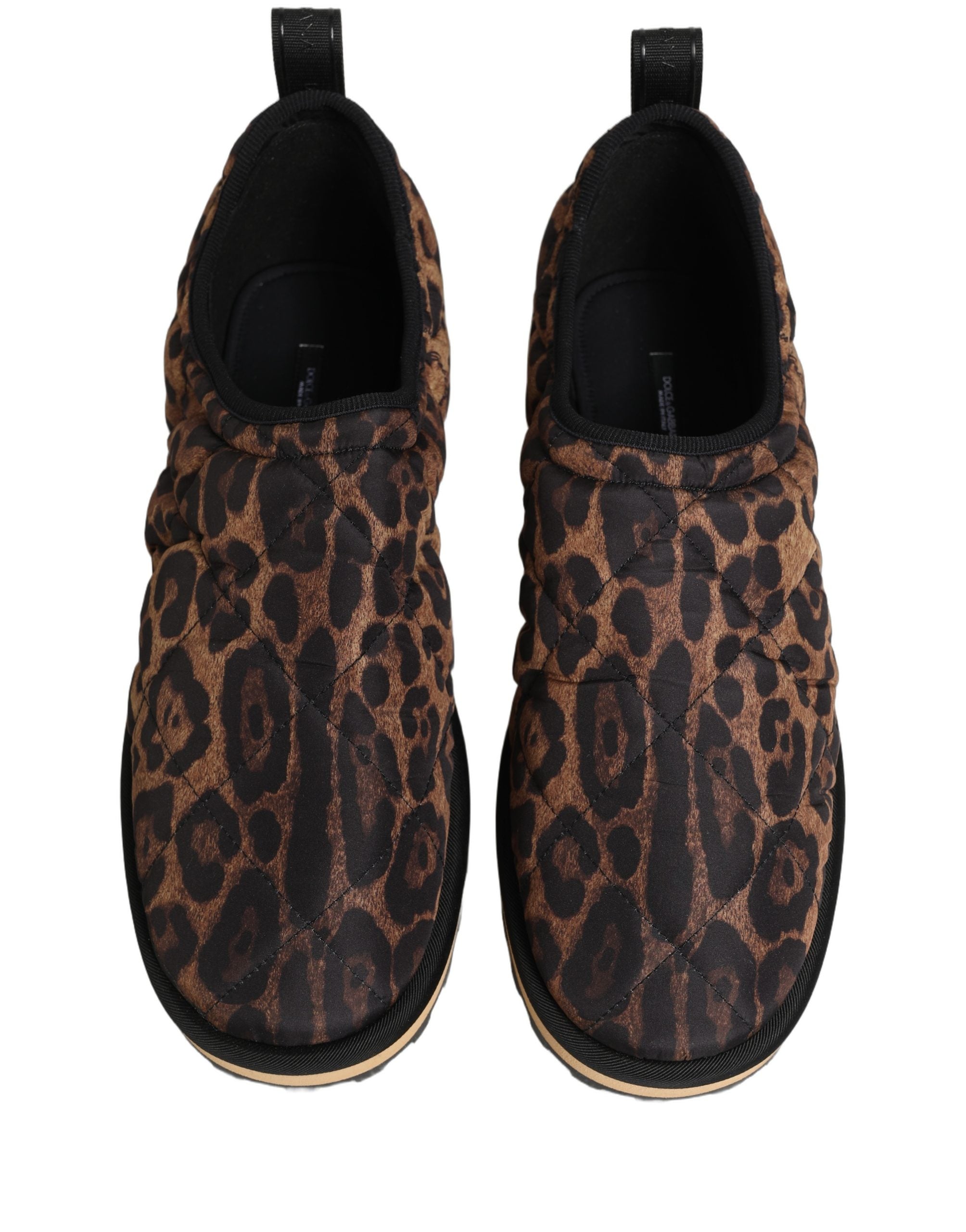 Dolce & Gabbana Braune gesteppte Herren-Sneaker mit Leopardenmuster