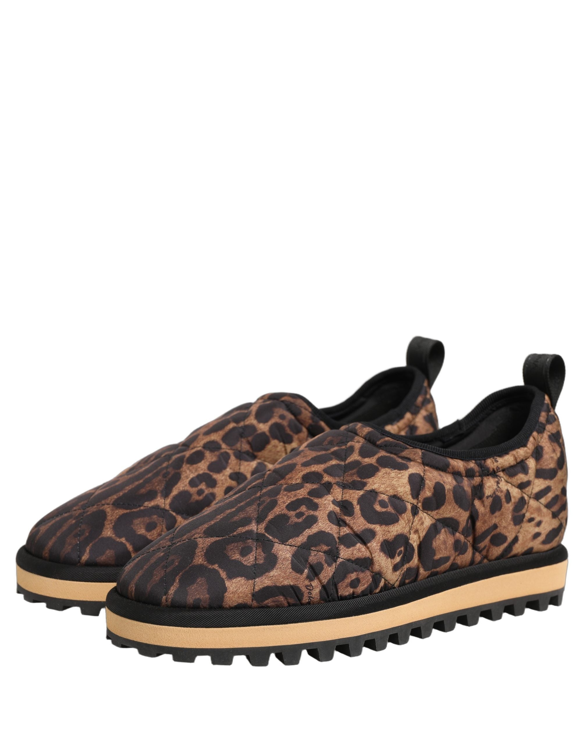 Dolce & Gabbana Braune gesteppte Herren-Sneaker mit Leopardenmuster