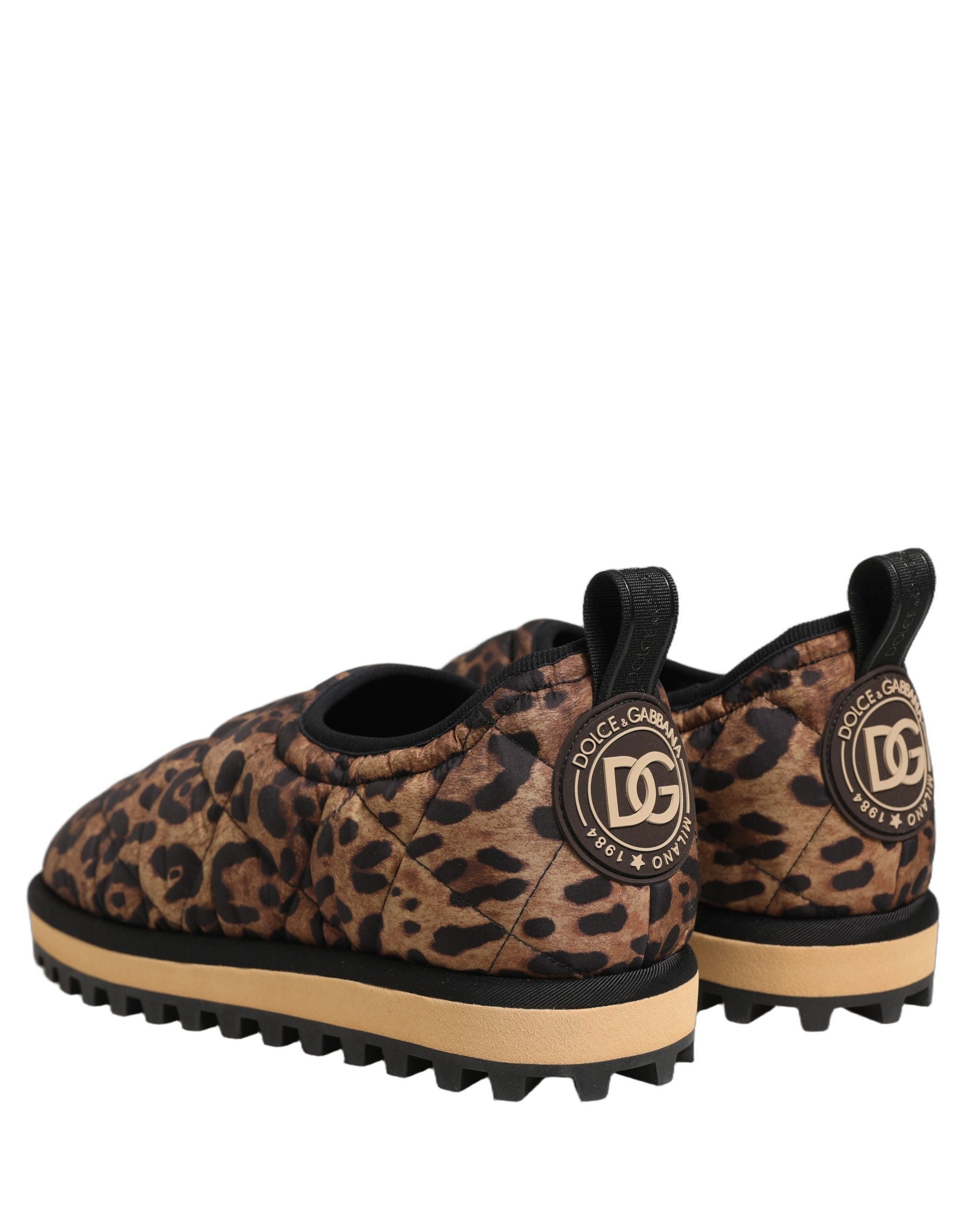 Dolce & Gabbana Braune gesteppte Herren-Sneaker mit Leopardenmuster