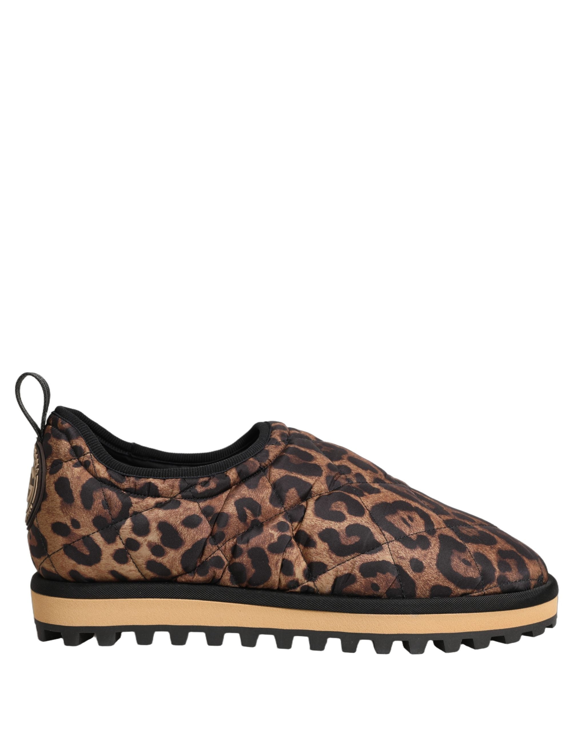 Dolce & Gabbana Braune gesteppte Herren-Sneaker mit Leopardenmuster