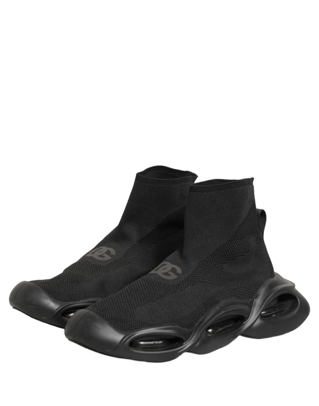 Chaussettes Dolce & Gabbana Noires Slip On Wave pour hommes, vues de face avec baskets sneakers élégantes.