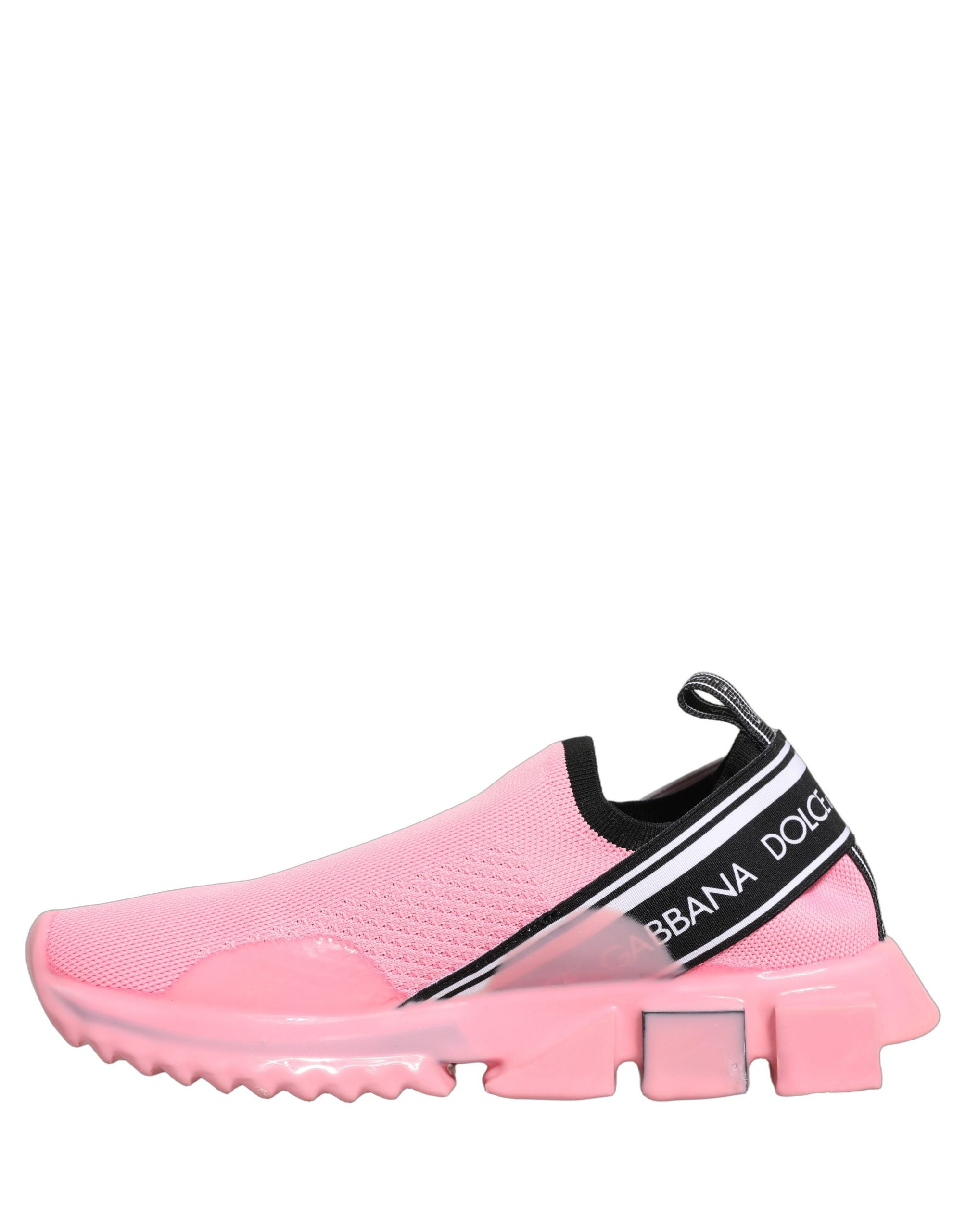Chaussures Dolce & Gabbana Sorrento roses pink slip-on sneakers basses, vue de face sur fond blanc.