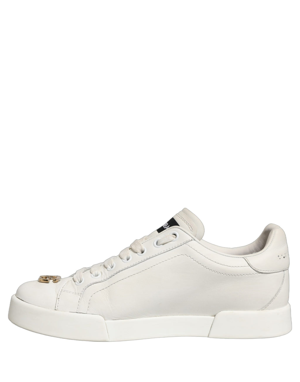 Baskets basses en cuir blanc Dolce & Gabbana avec plaque logo, style décontracté et élégant, pour un look moderne.