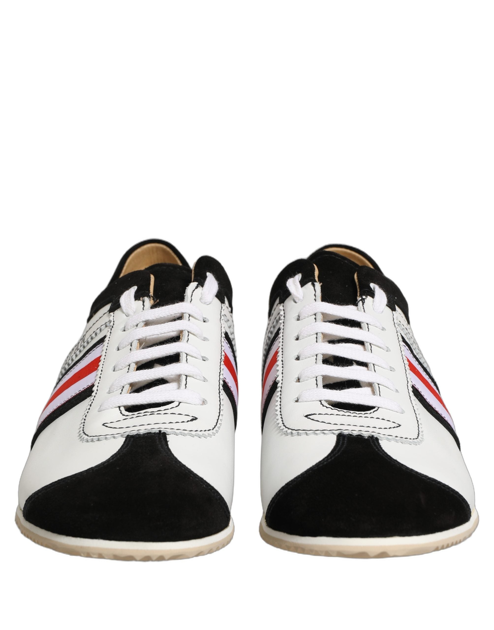 Chaussures basses Dolce & Gabbana en cuir noir et blanc avec détails en daim, sneakers élégants pour homme.
