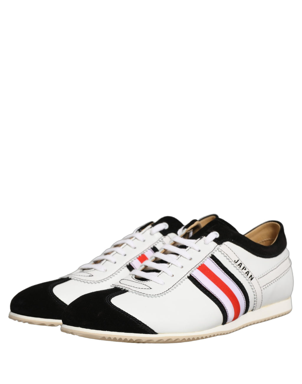 Chaussures sneakers basses Dolce & Gabbana en cuir noir et blanc avec détails en daim, mode élégante et confortable.