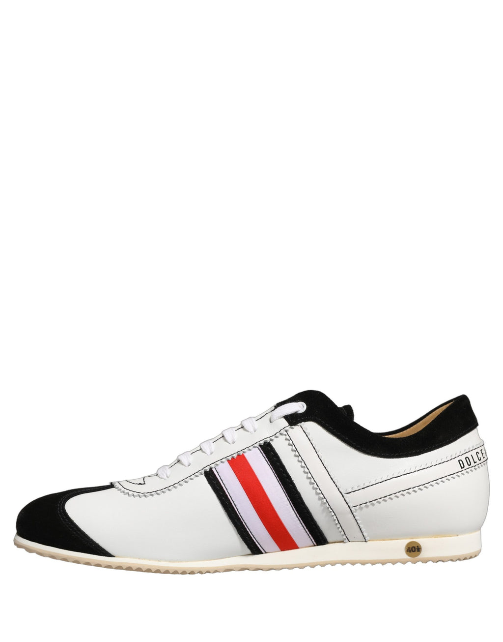 Chaussures basses en cuir et daim noir et blanc Dolce & Gabbana, sneakers élégants pour homme avec semelle plateforme.