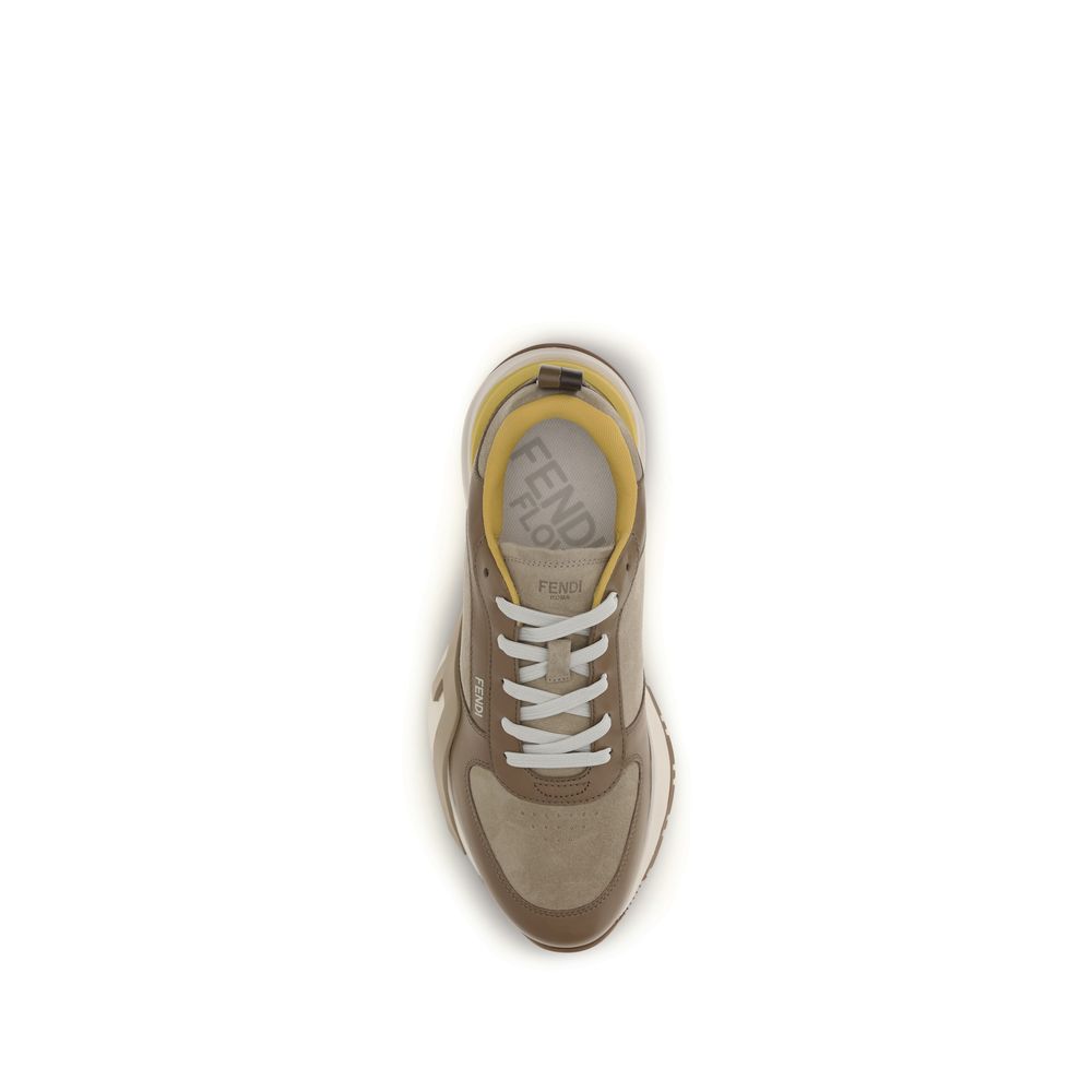 Sneakers athlétiques Fendi Bos Taurus en cuir de veau multicolore avec détails colorés et design moderne.