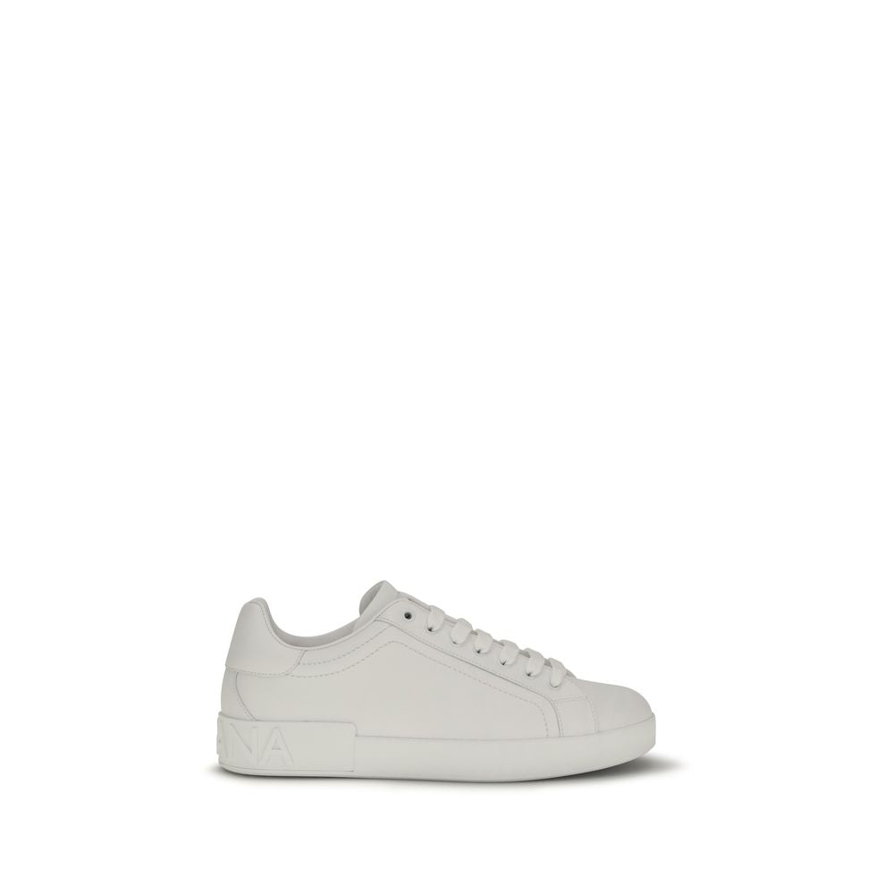 Sneakers bass Dolce & Gabbana en cuir de veau blanc, modèle Bos Taurus, design élégant et moderne.
