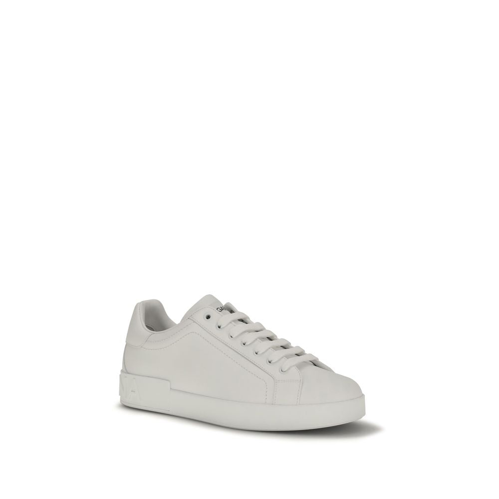 Chaussures basses Dolce & Gabbana Bos Taurus en cuir blanc pour hommes, baskets en veau élégantes et confortables.