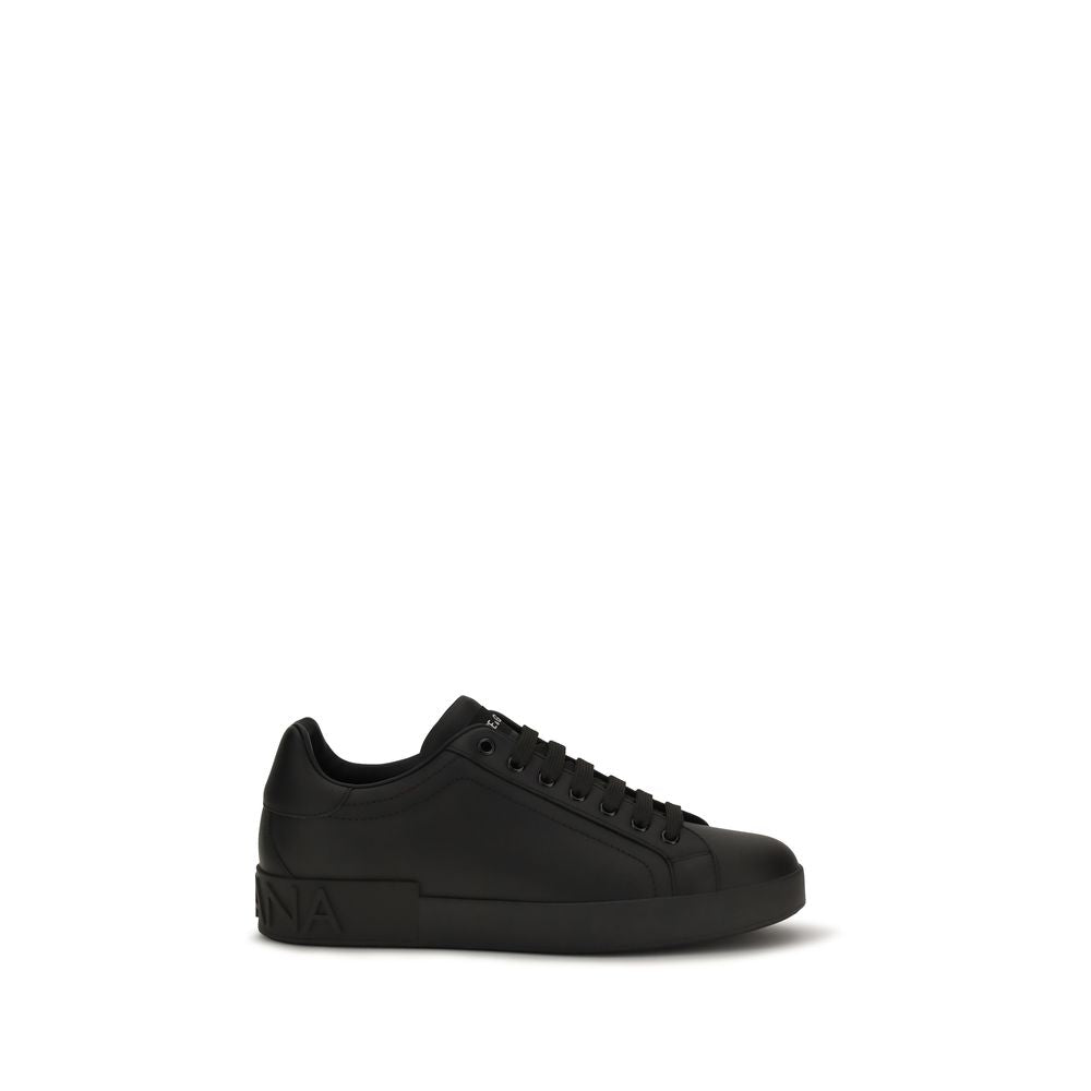 Dolce & Gabbana Schwarze Low-Top-Sneaker aus Kalbsleder Bos Taurus