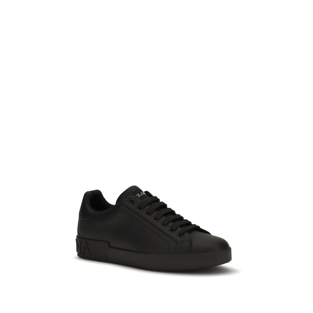 Dolce & Gabbana Schwarze Low-Top-Sneaker aus Kalbsleder Bos Taurus