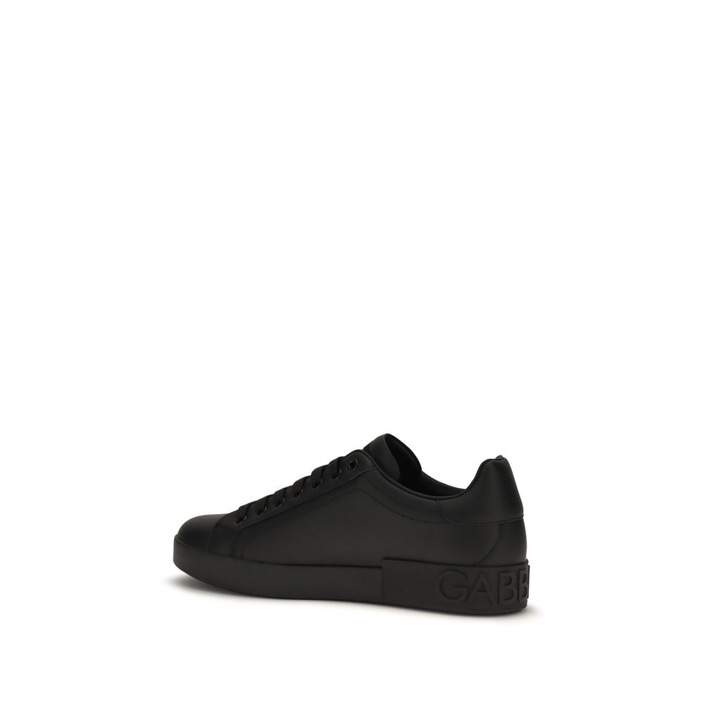 Dolce & Gabbana Schwarze Low-Top-Sneaker aus Kalbsleder Bos Taurus