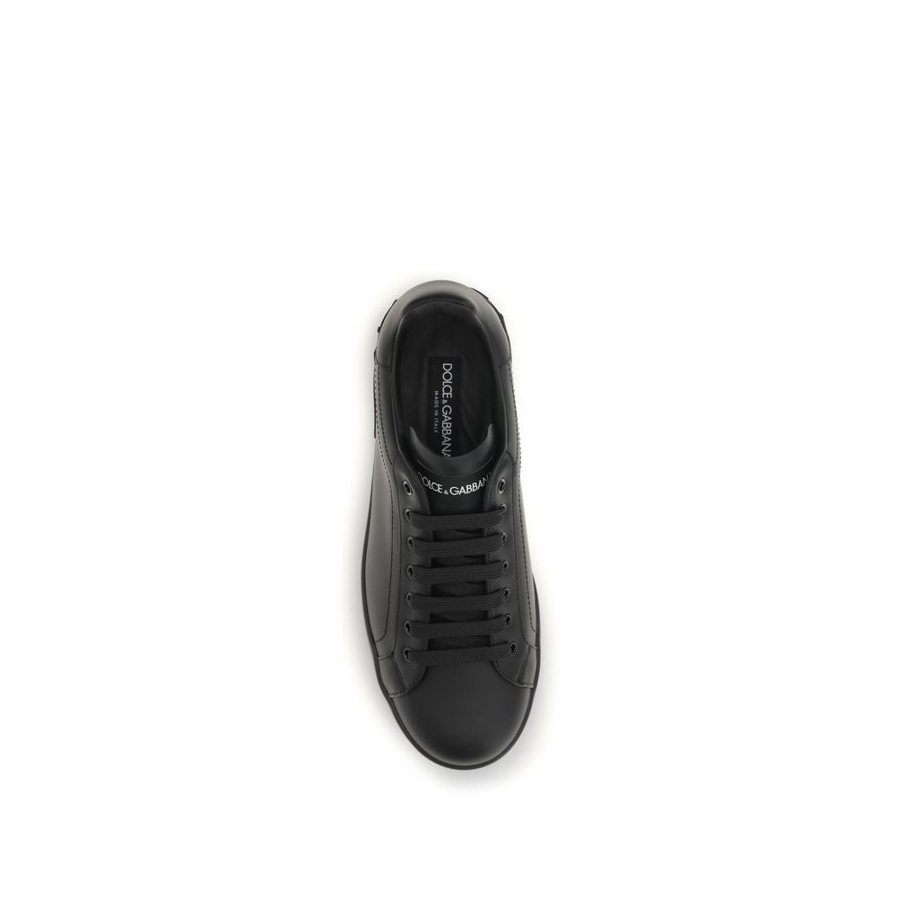 Dolce & Gabbana Schwarze Low-Top-Sneaker aus Kalbsleder Bos Taurus