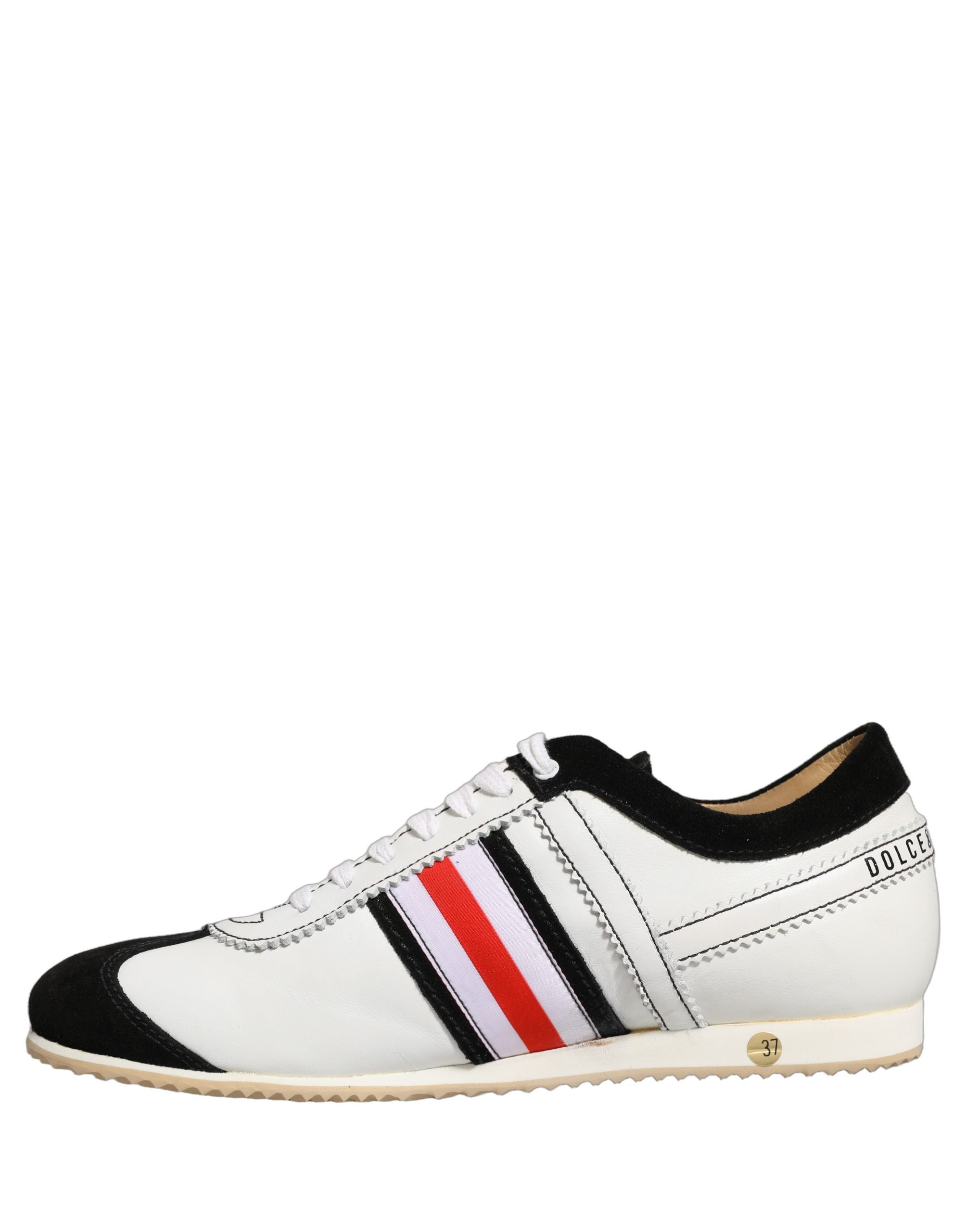 Chaussures basses en cuir noir et blanc de Dolce & Gabbana, sneakers en daim avec design élégant et moderne.