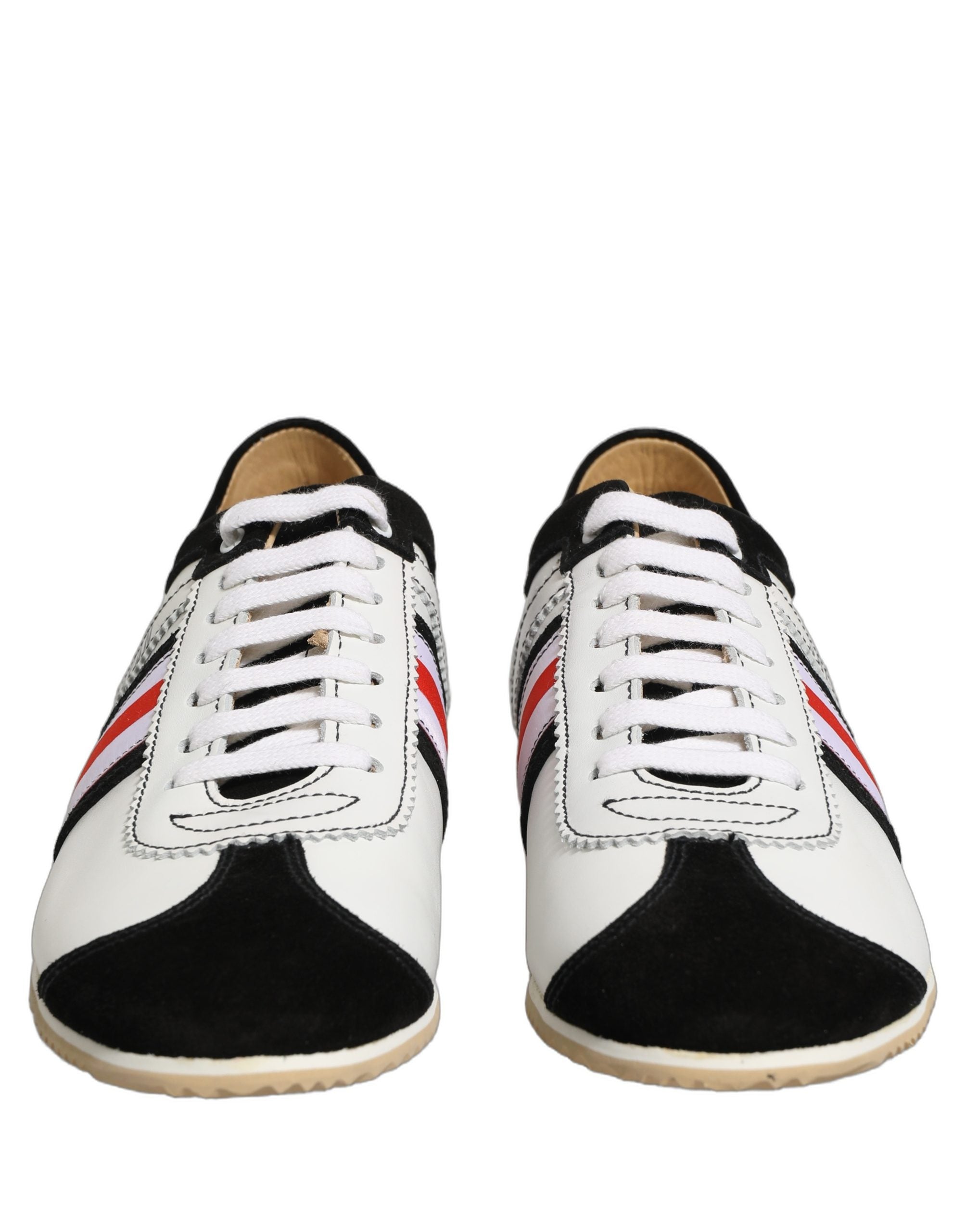 Chaussures basses en cuir et daim noir et blanc de Dolce & Gabbana, sneakers élégants pour homme.