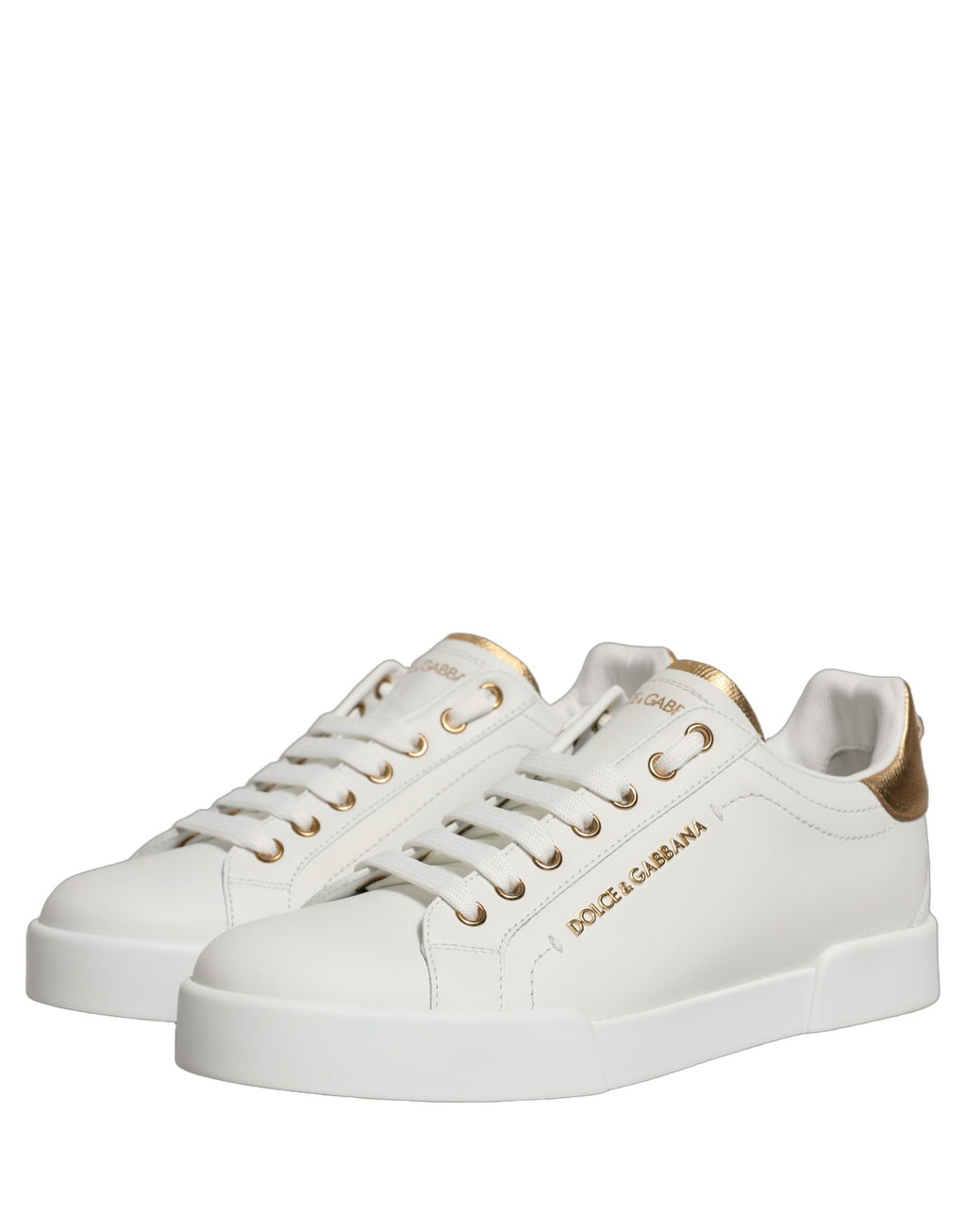 Chaussures basses blanches Dolce & Gabbana en or orné de détails brillants et embellissements élégants.