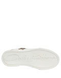 Chaussures Dolce & Gabbana Portofino en cuir de veau blanc avec patch, sneakers élégants pour homme.
