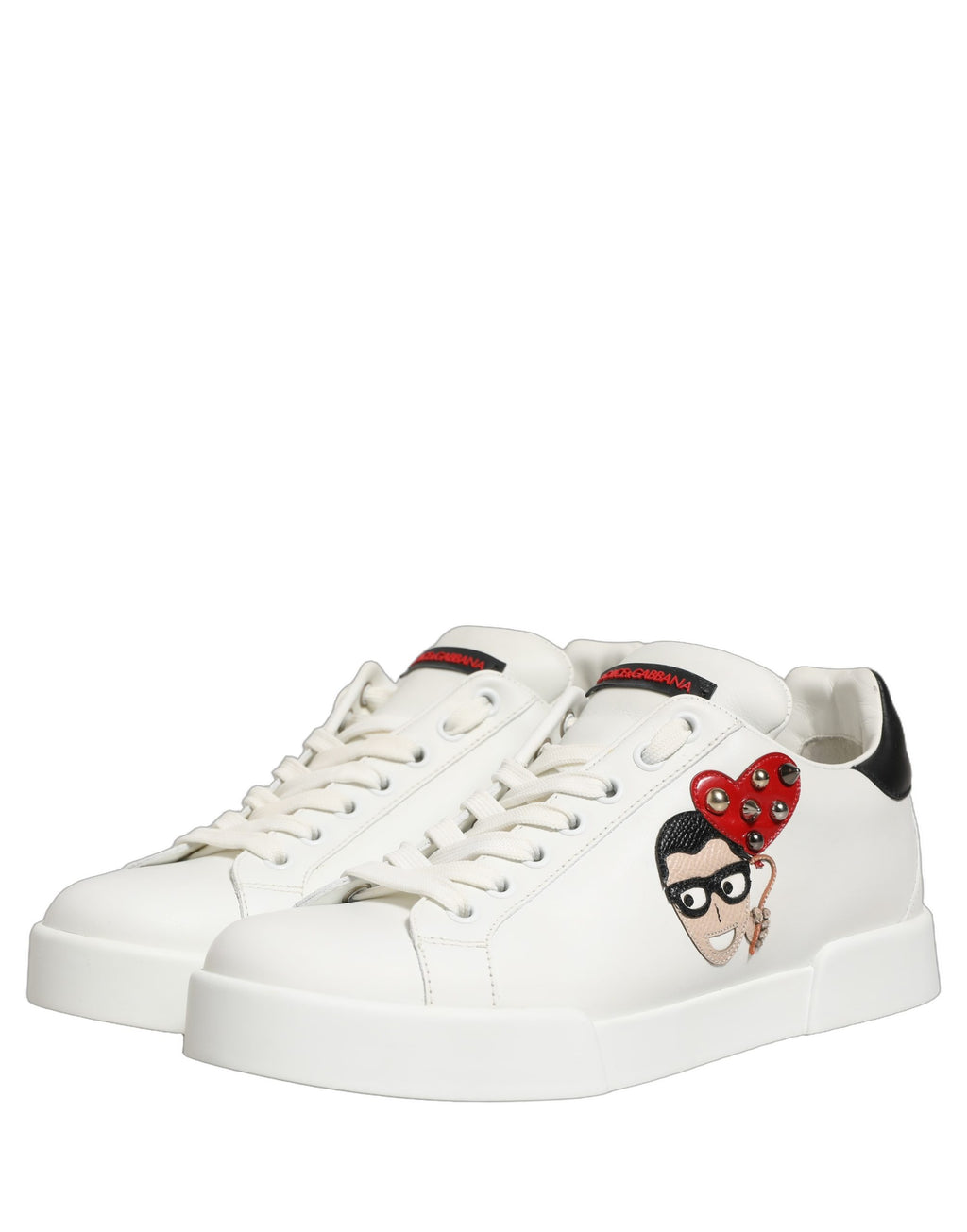 Chaussures Portofino Dolce & Gabbana en cuir nappa blanc à patch, basket élégante pour homme.