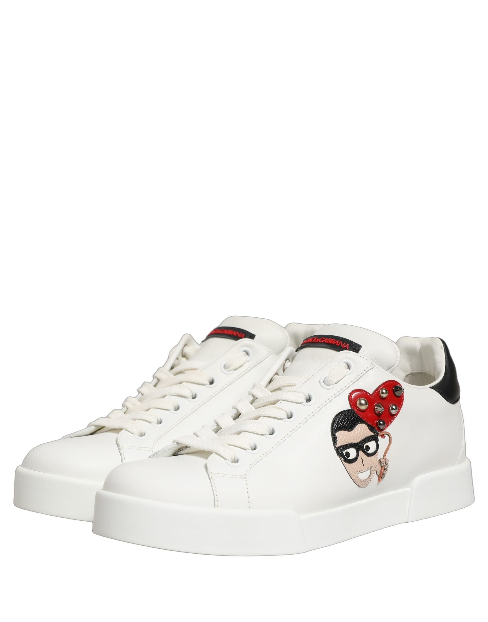 Chaussures Portofino Dolce & Gabbana en cuir nappa blanc à patch, basket élégante pour homme.
