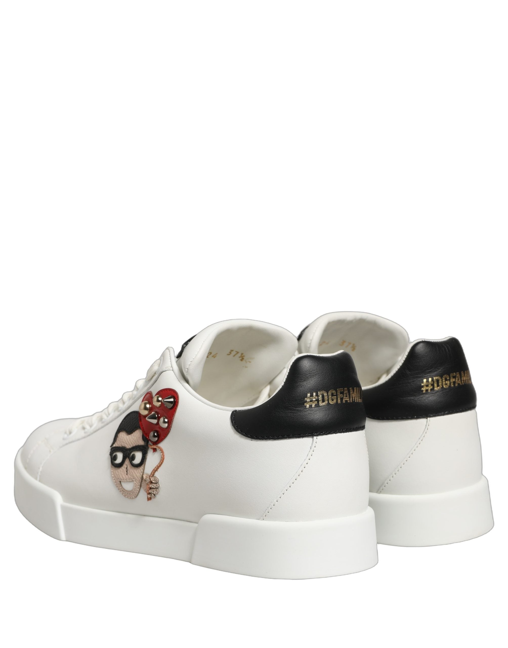 Chaussures sneakers Portofino Dolce & Gabbana en cuir de veau blanc avec patch en nappa, style élégant et moderne.