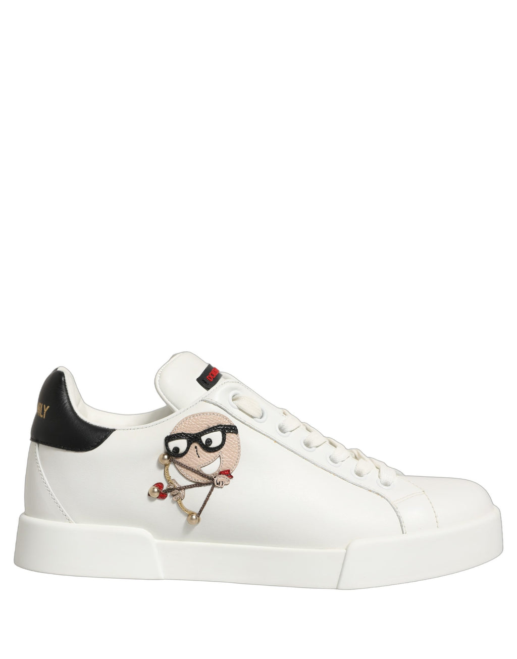 Sneakers Portofino blanches en cuir de veau nappa Dolce & Gabbana, chaussures élégantes avec patchs pour homme.