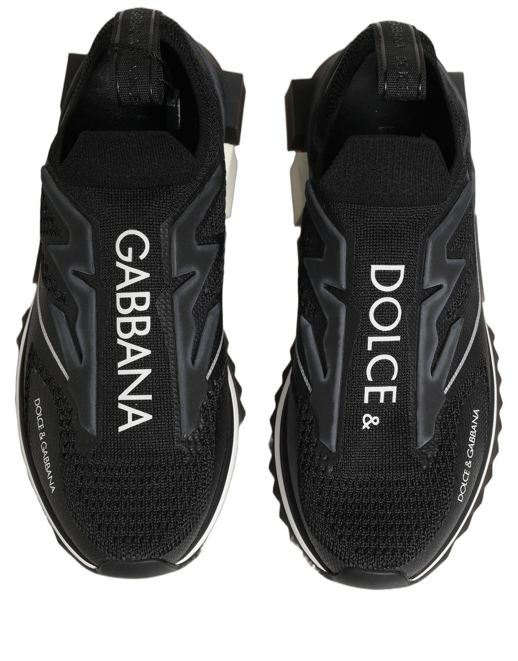 Chaussures sneakers Dolce & Gabbana Sorrento à enfiler noir et blanc avec logo, vue de face sur fond blanc.