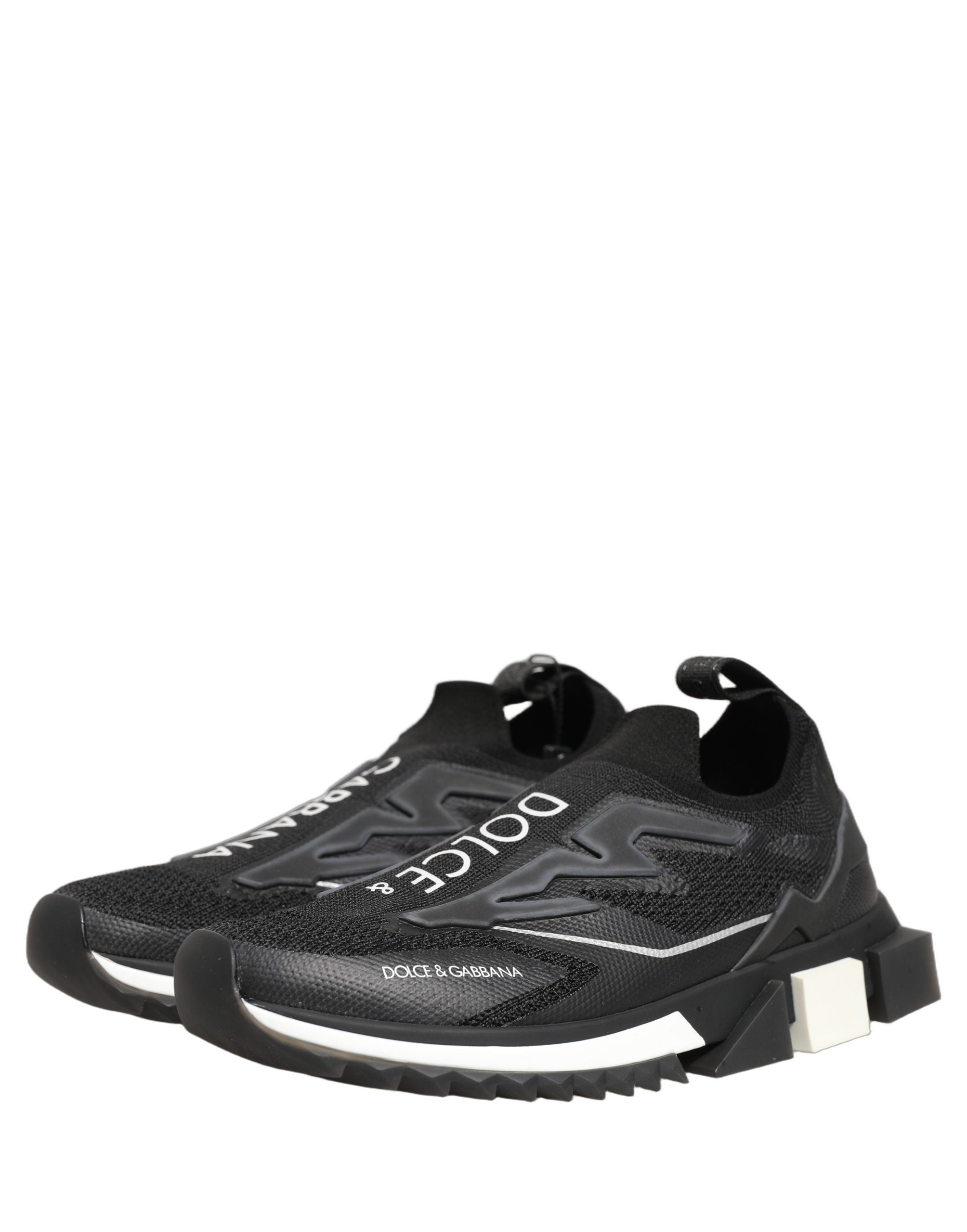Chaussures sneakers Dolce & Gabbana Sorrento noires et blanches avec logo, chaussures slip-on élégantes pour hommes.