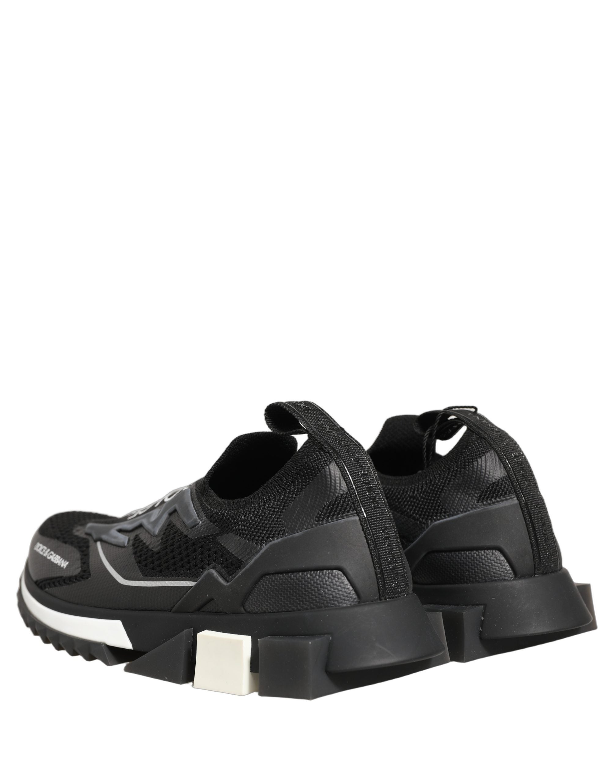 Chaussures sneakers Dolce & Gabbana Sorrento à enfiler en noir et blanc avec logo, vue de face.