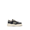Sneakers athlétiques Fendi Bos Taurus en cuir de veau multicolore, vue détaillée du côté avec semelle blanche.