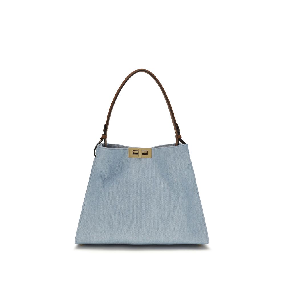 Sac à main Fendi en coton bleu, élégant et tendance, avec détails de luxe visibles sur l'image.