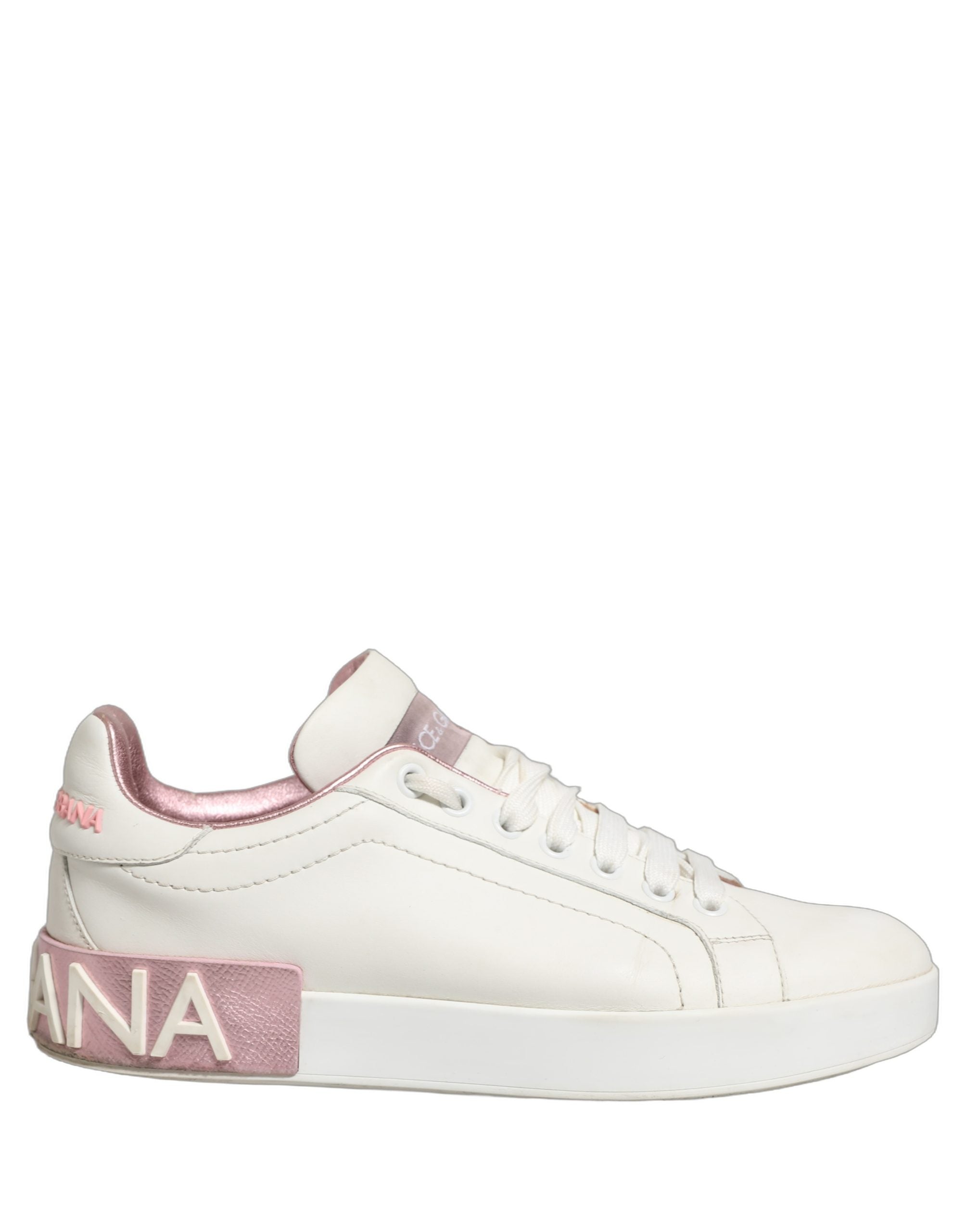 Chaussures sneakers basses en cuir blanc et rose de Dolce & Gabbana, chaussures de sport élégantes pour femmes.