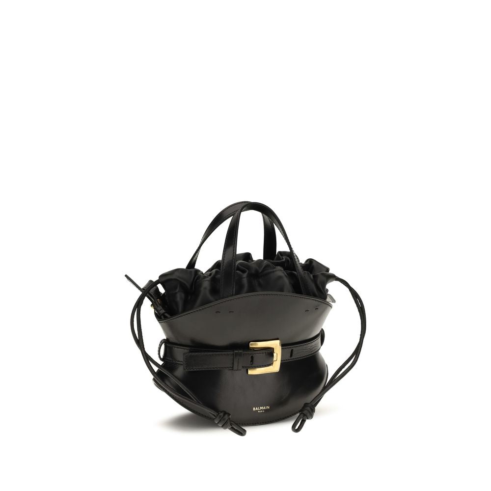 Sac à épaules Balmain Bos Taurus en cuir de veau noir, avec détails élégants et finition sophistiquée.