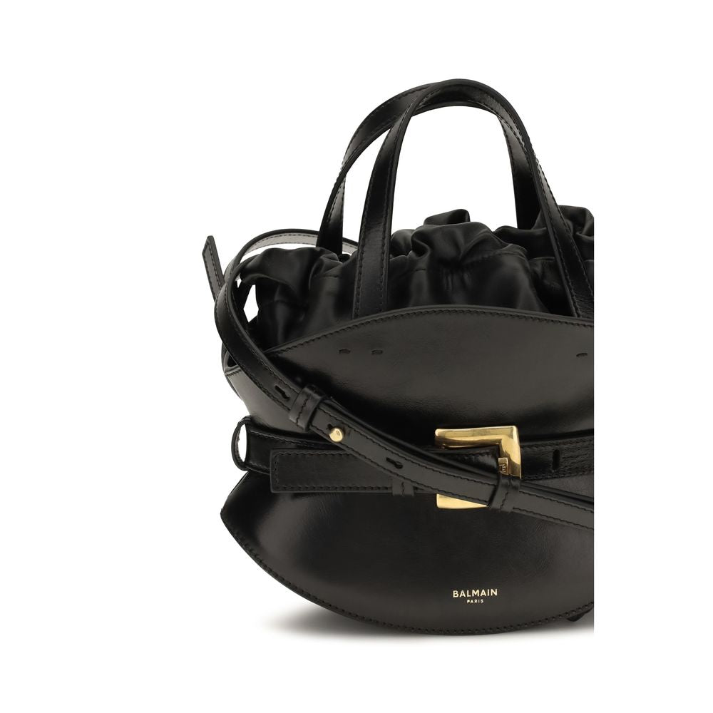 Sac à main Balmain en cuir de veau noir Bos Taurus, élégant et sophistiqué, avec détails raffinés et design moderne.