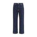 Jeans droits en coton bleu de marque Fendi, vue de face, avec détails de couture visibles.