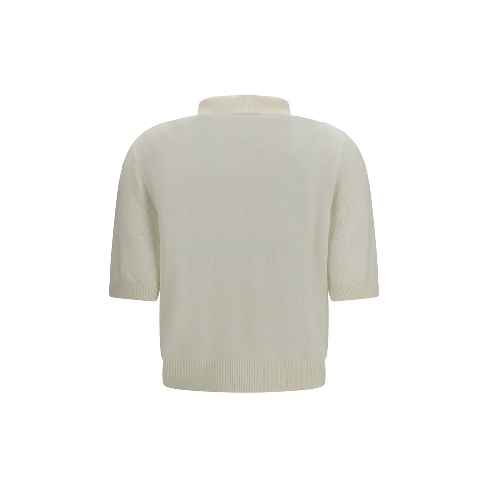 Chemise polo blanche en laine Balmain Oves Aries avec col classique et logo brodé, vue de face.