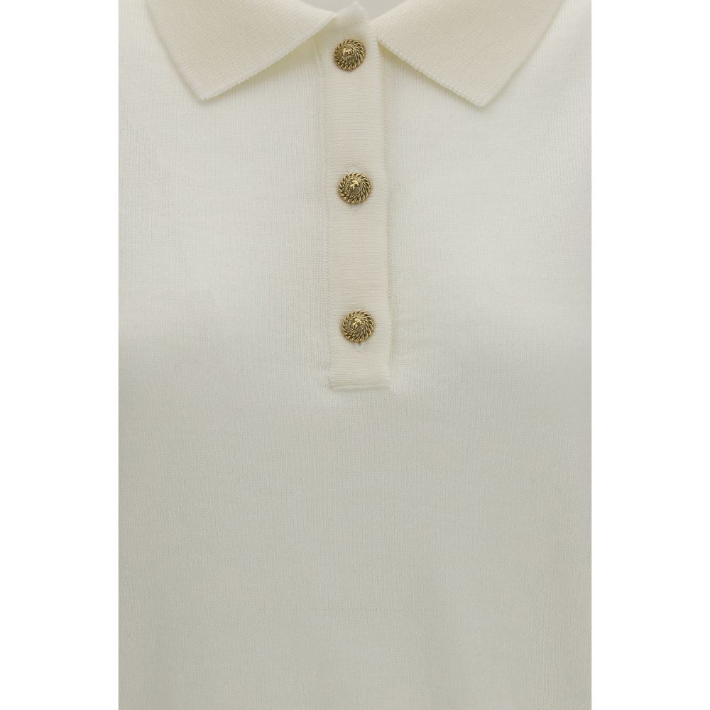 Chemise polo blanche en laine Balmain Oves Aries, vue de face, avec col classique et détails élégants, mode masculine sophistiquée.