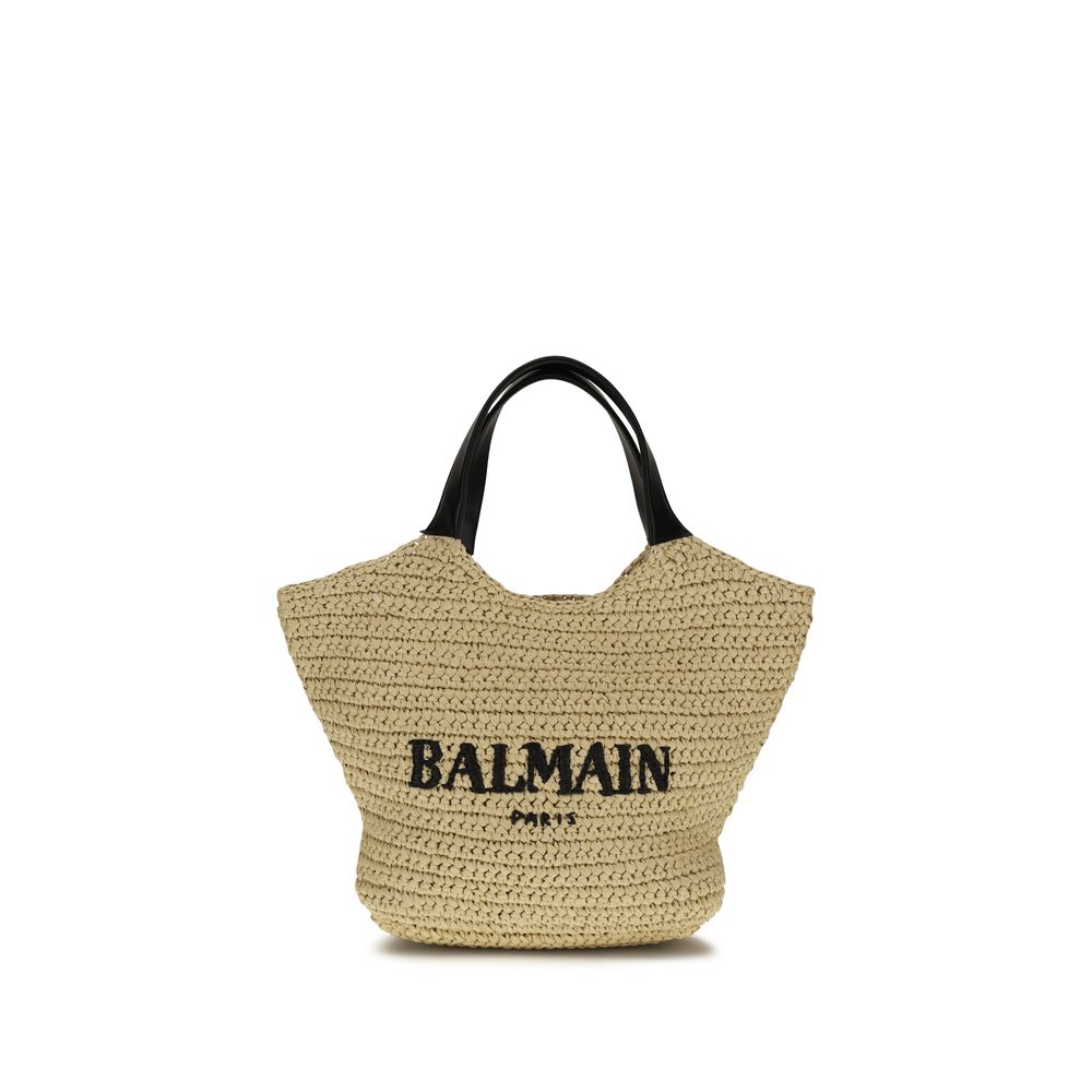 Sac à bandoulière beige en viscose de la marque Balmain, avec détails élégants et design sophistiqué.