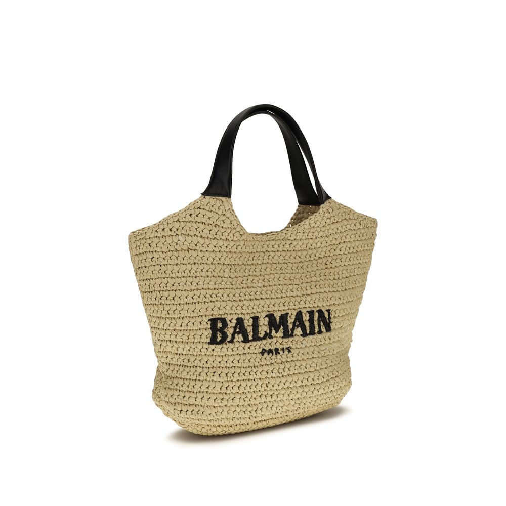 Sac à épaule beige en viscose de la marque Balmain, avec détails élégants et design sophistiqué visible sur l'image.