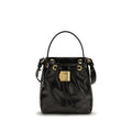 Sac à main Balmain en cuir de veau noir Bos Taurus, design élégant avec poignées et détails modernes.