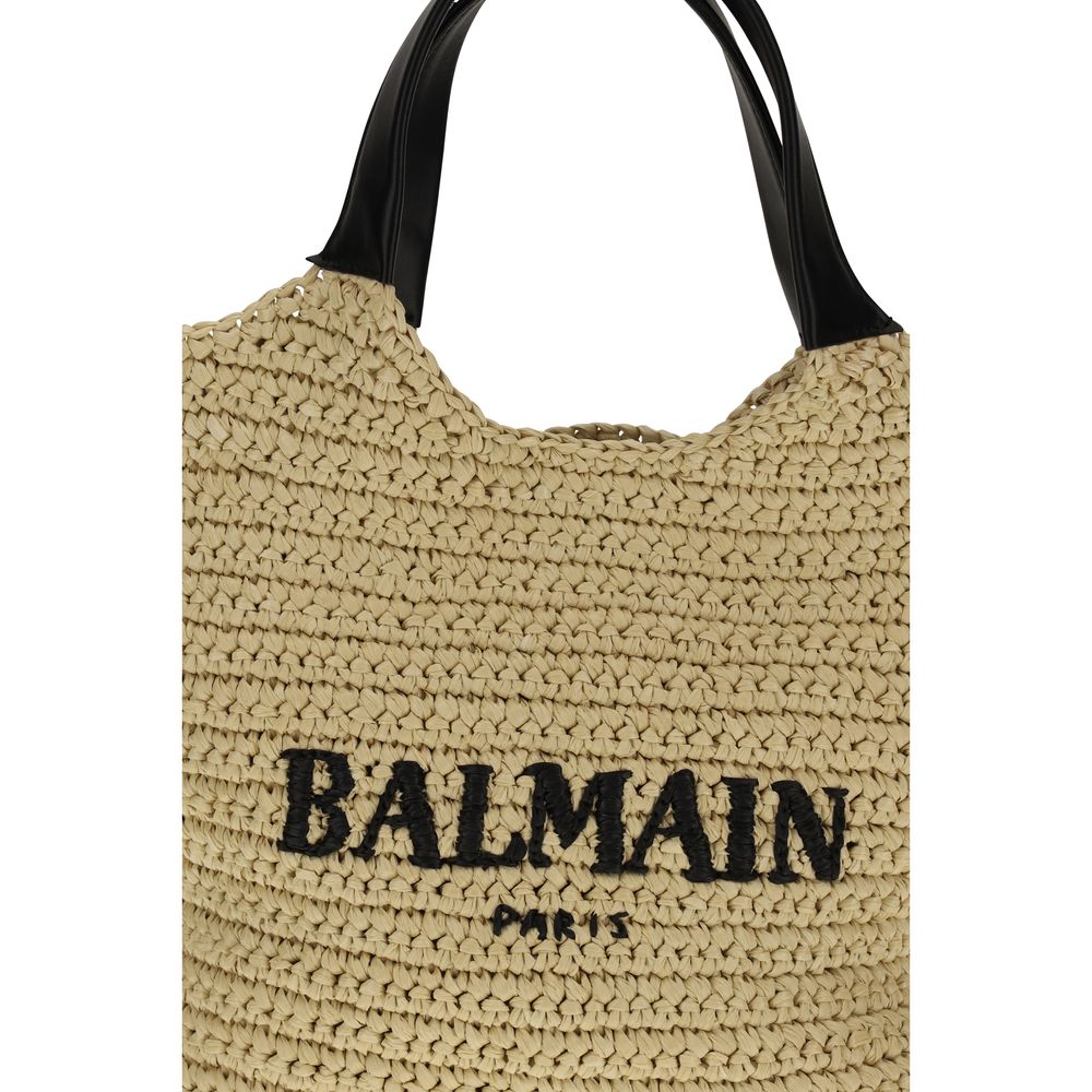 Sac porté épaule beige en viscose de Balmain, avec détails élégants et design sophistiqué.