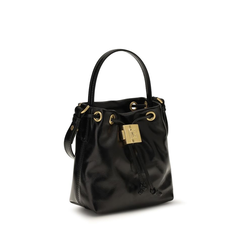 Sac à main Balmain Bos Taurus en cuir de veau noir, élégant et sophistiqué, avec détails de finition de haute qualité.