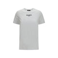 T-shirt blanc en coton de la marque Balmain, coupe classique, visible sur un mannequin, avec logo discret sur la poitrine.