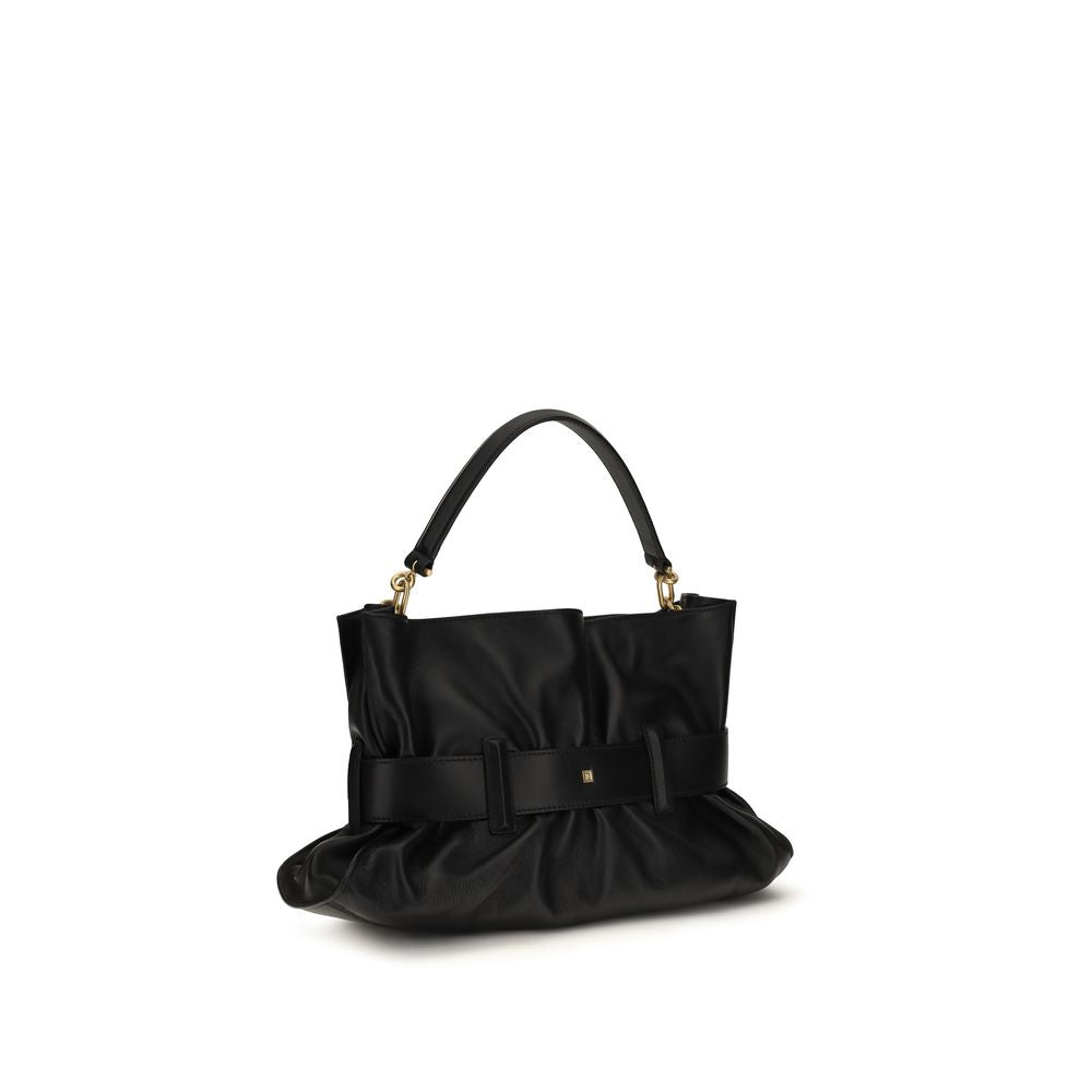 Sac à main Balmain en cuir de veau noir Bos Taurus, design élégant et sophistiqué avec détails de luxe.
