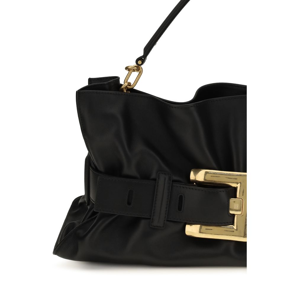 Sac à main Balmain en cuir de veau noir Bos Taurus, avec design élégant et finition de haute qualité.