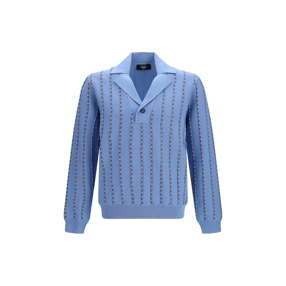 Sweatshirt en coton bleu Fendi avec logo visible, manches longues et coupe confortable, idéal pour un style décontracté.