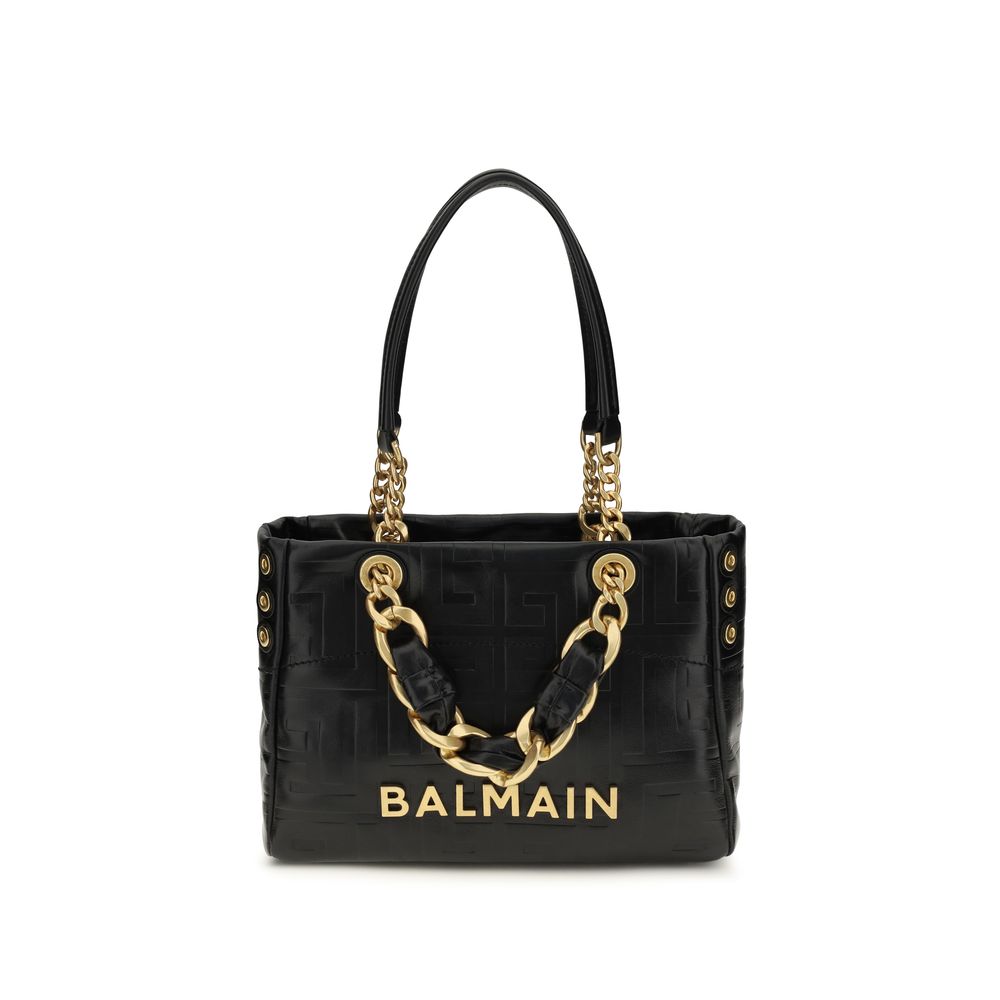 Sac à épaule Balmain Bos Taurus en cuir de veau noir, élégant et sophistiqué, avec détails de luxe et finition de haute qualité.