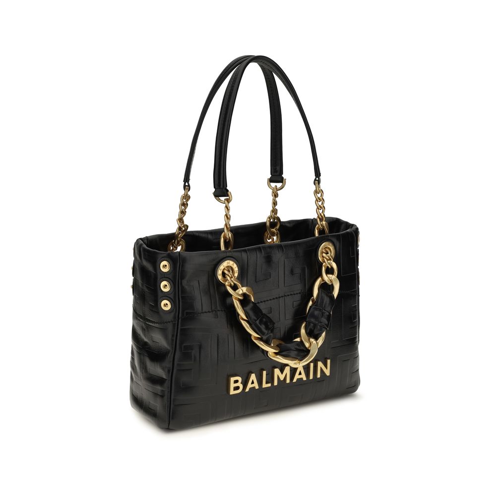 Sac à main Balmain en cuir de veau noir Bos Taurus, sac épaule élégant avec détails sophistiqués.