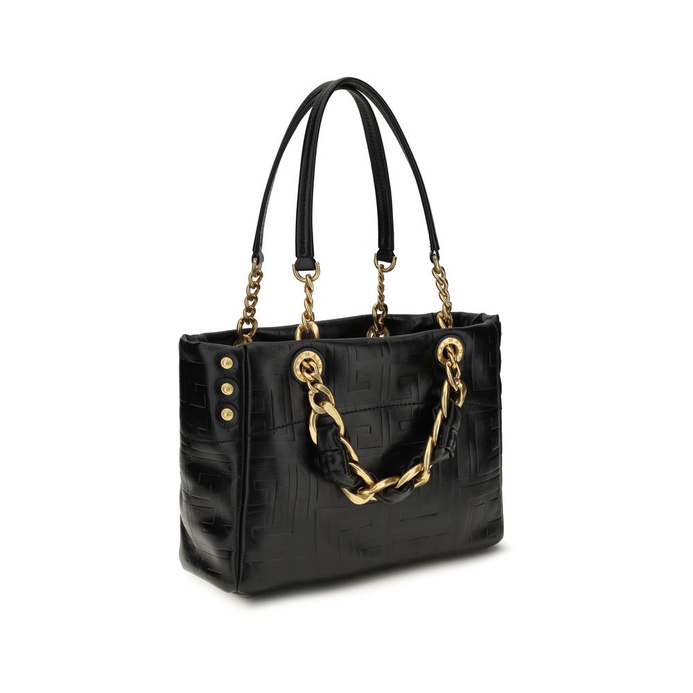 Sac à épaule Balmain en cuir de veau noir Bos Taurus, élégant et sophistiqué, avec détails de haute qualité et design moderne.