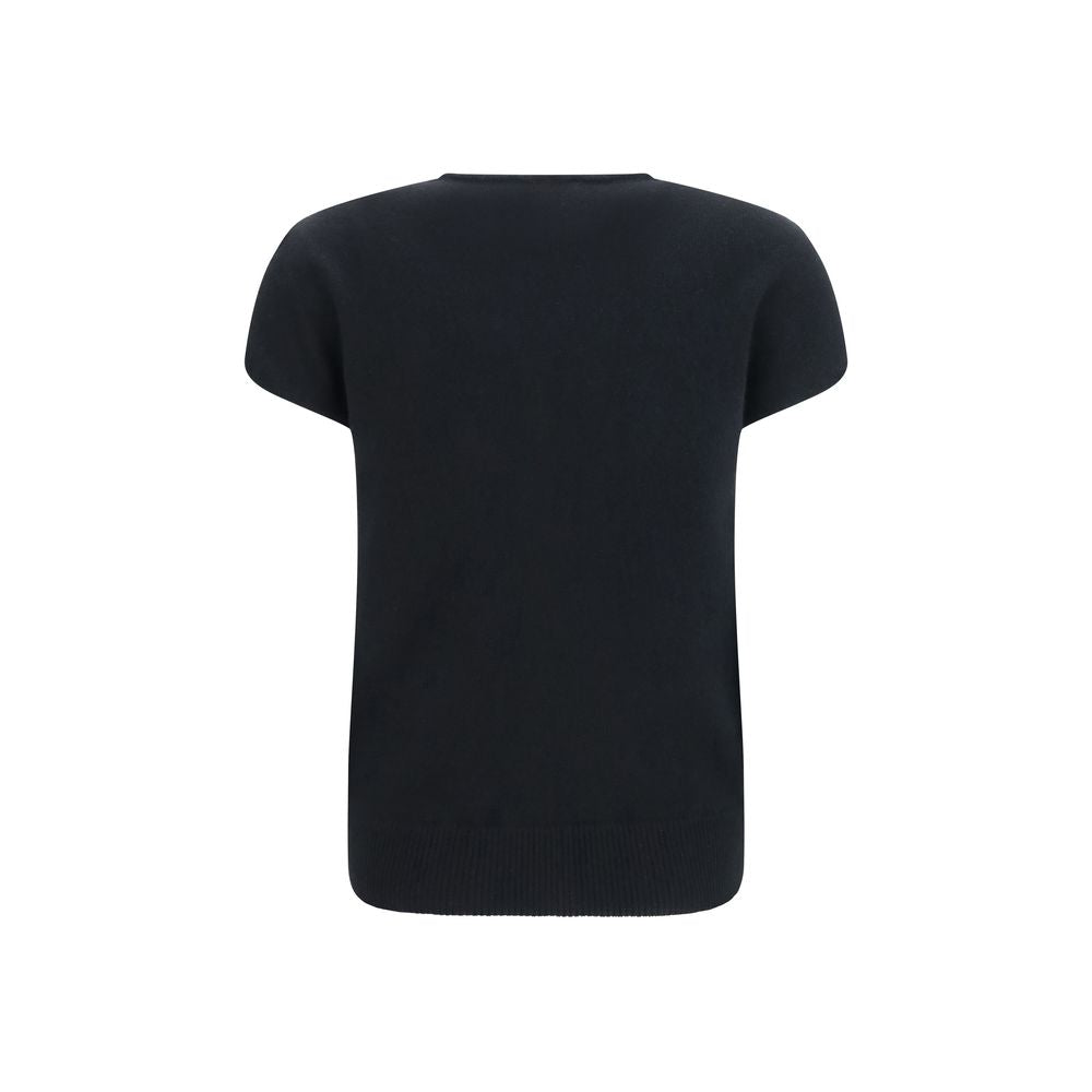 Pull noir en laine Balmain Oves Aries sans manches, coupe ajustée, texture douce et élégante, visible en gros plan.