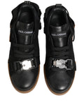 Chaussures de sneakers basses en cuir noir pour homme de Dolce & Gabbana, vue de face.